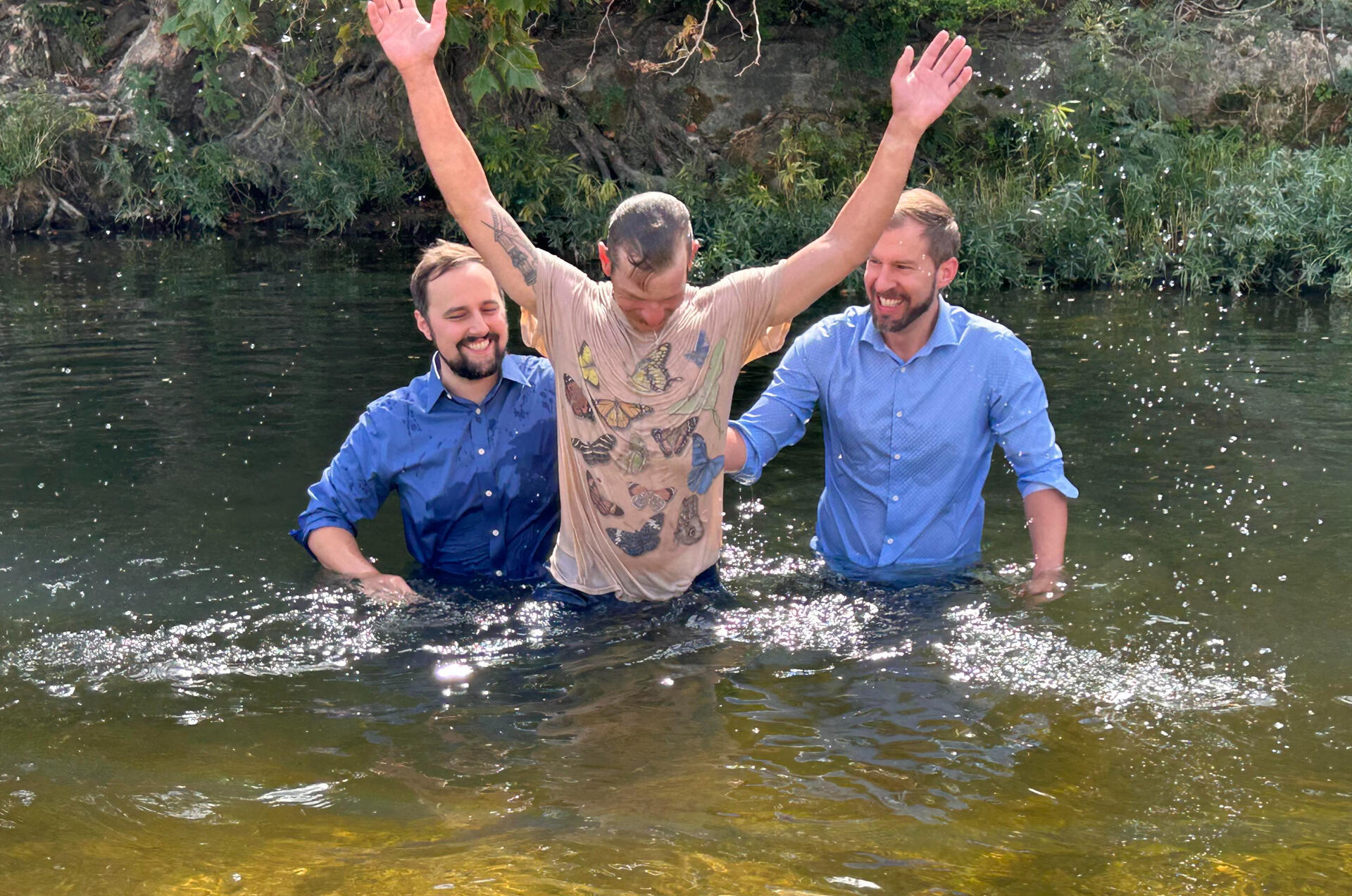 TCF_Pastors TCF Pastors baptizing Josh Huckabee in Nolan Creek